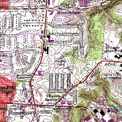 Topographic Map of Warder Park, OH