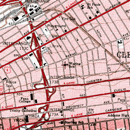 Topographic Map of Waring School, OH