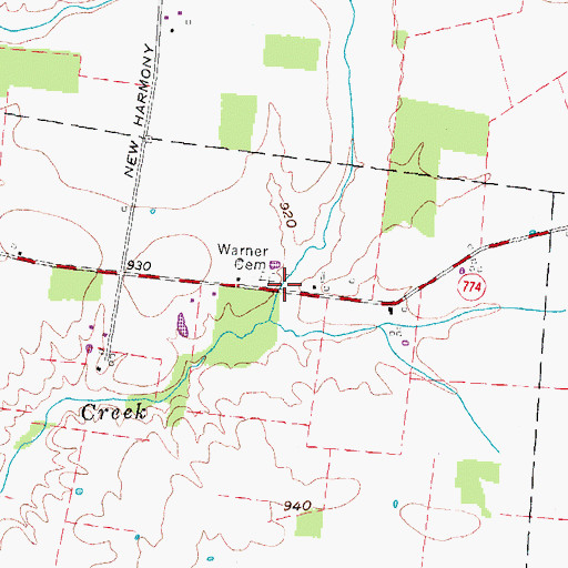 Topographic Map of Warner Cemetery, OH