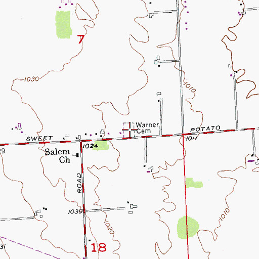 Topographic Map of Warner Cemetery, OH