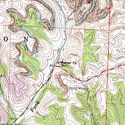 Topographic Map of Warner Methodist Church, OH