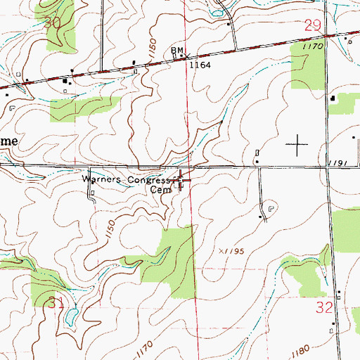 Topographic Map of Warners - Congress Cemetery, OH