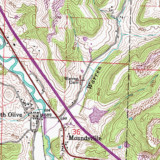 Topographic Map of Warren Cemetery, OH