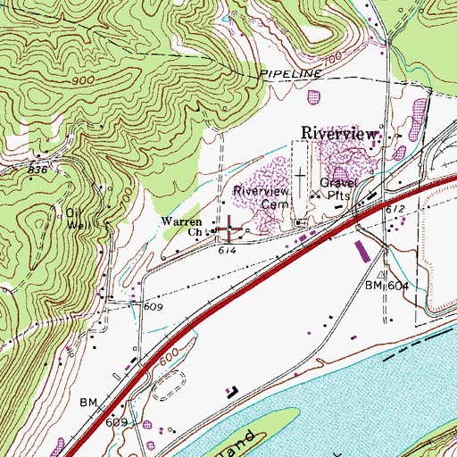Topographic Map of Warren Church, OH