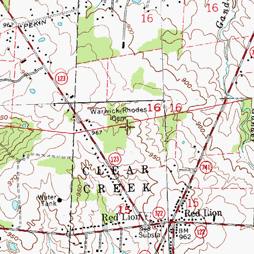 Topographic Map of Warwick-Rhodes Cemetery, OH