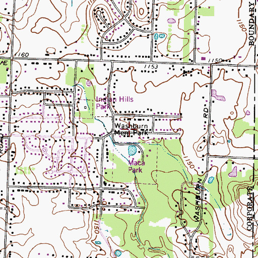 Topographic Map of Washburn Memorial Park, OH
