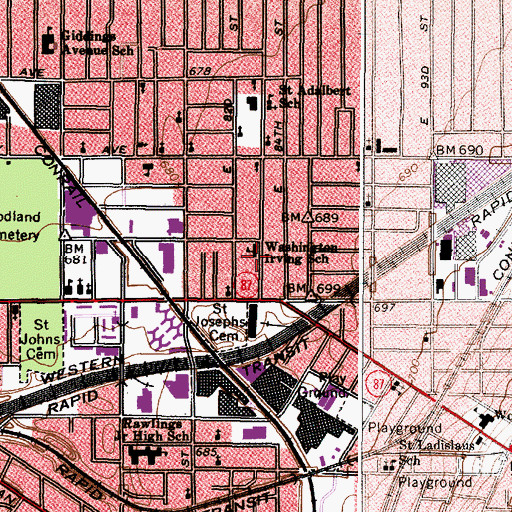 Topographic Map of Washington Irving School, OH