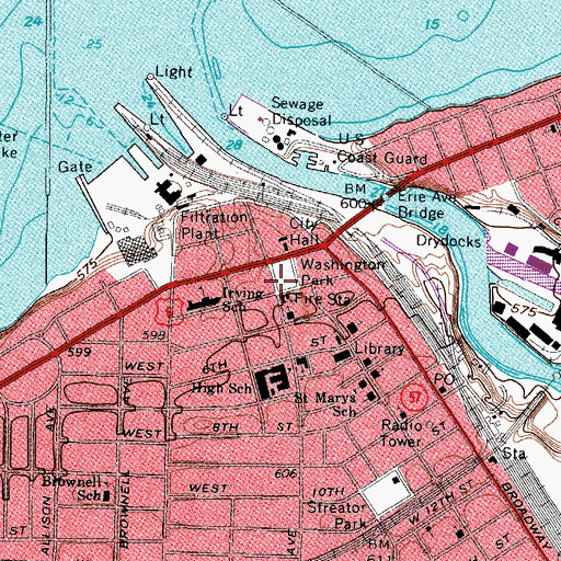 Topographic Map of Washington Park, OH