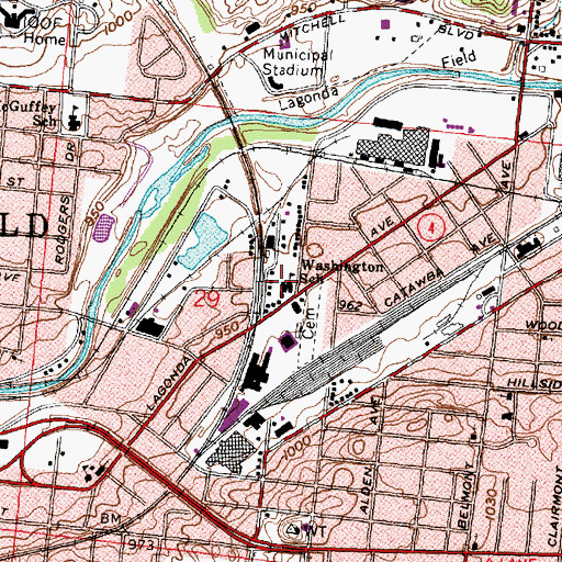 Topographic Map of Washington School, OH