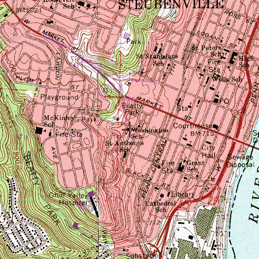 Topographic Map of Washington School, OH