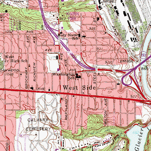 Topographic Map of Washington School, OH