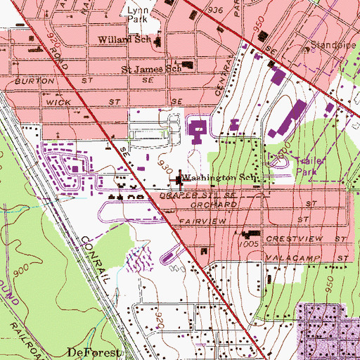 Topographic Map of Washington School, OH