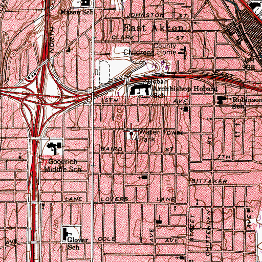 Topographic Map of Water Tower Park, OH