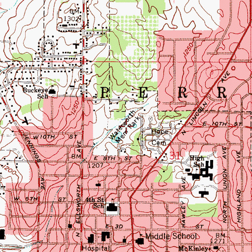 Topographic Map of Waterworth Memorial Park, OH