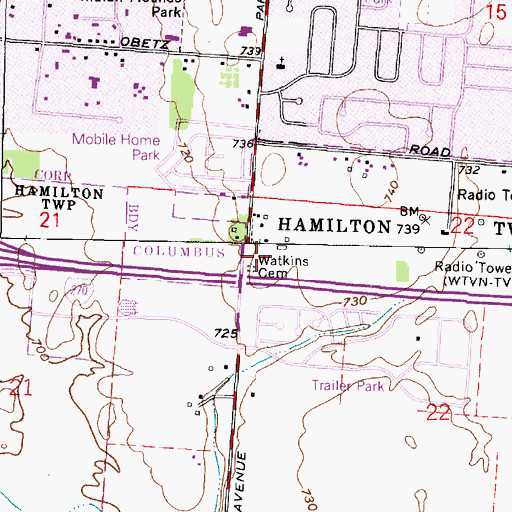 Topographic Map of Watkins Cemetery, OH