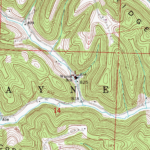 Topographic Map of Wayne School, OH
