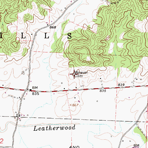 Topographic Map of Weaver Cemetery, OH