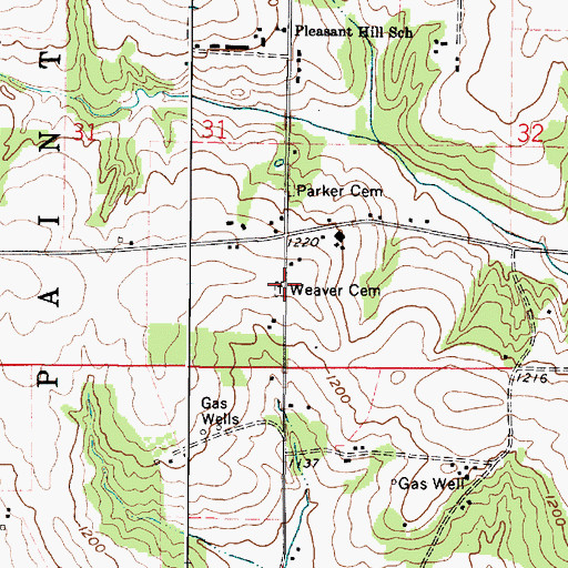 Topographic Map of Weaver Cemetery, OH