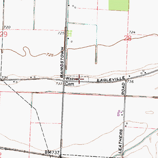 Topographic Map of Weaver Cemetery, OH