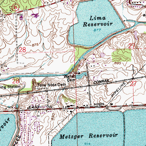 Topographic Map of Wallet Cemetery, OH