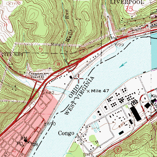 Topographic Map of Wells Run, OH
