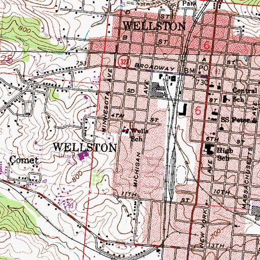 Topographic Map of Wells School, OH