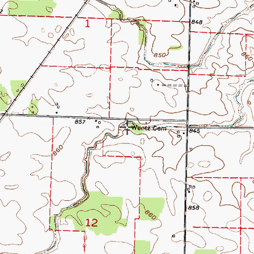 Topographic Map of Wentz Cemetery, OH