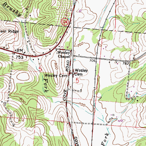 Topographic Map of Wesley Cemetery, OH