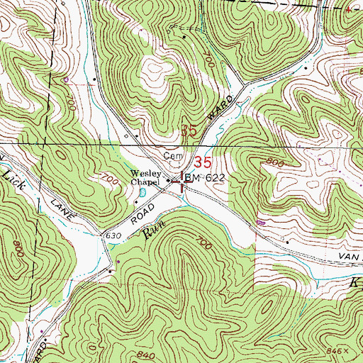 Topographic Map of Wesley Chapel, OH