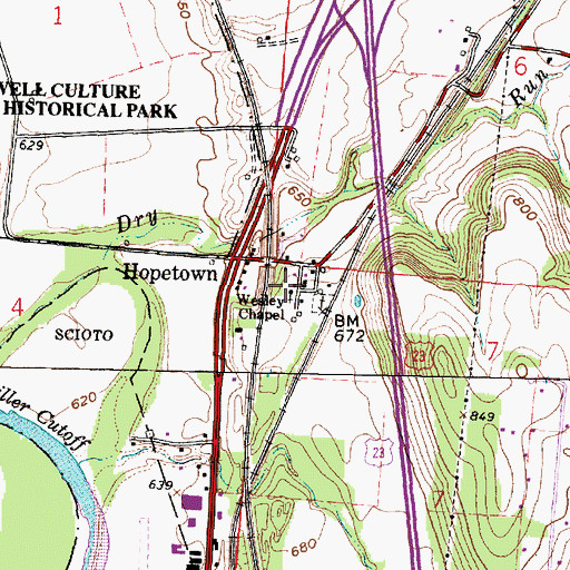 Topographic Map of Wesley Chapel, OH