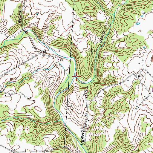 Topographic Map of West Branch Bullskin Creek, OH