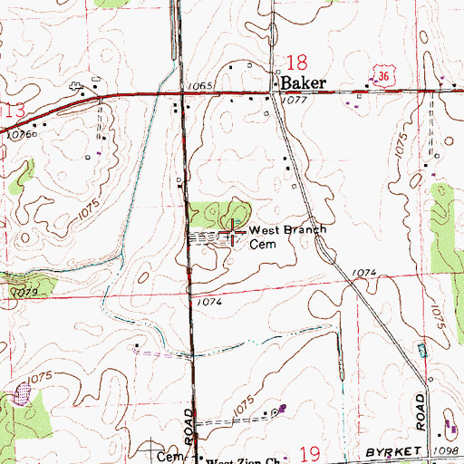Topographic Map of West Branch Cemetery, OH