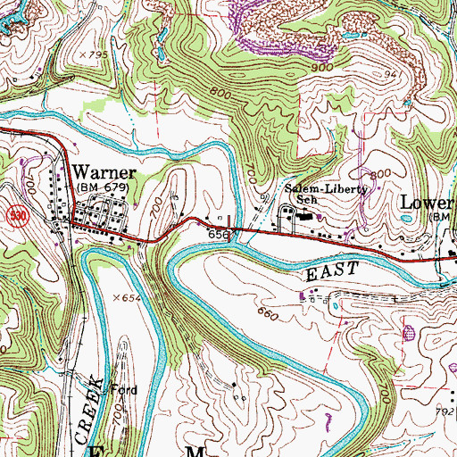 Topographic Map of West Fork Duck Creek, OH