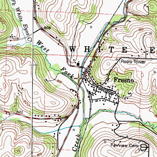 Topographic Map of West Fork White Eyes Creek, OH