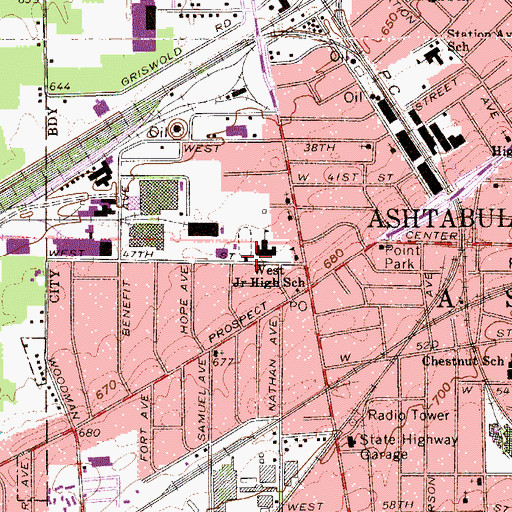 Topographic Map of West Junior High School, OH