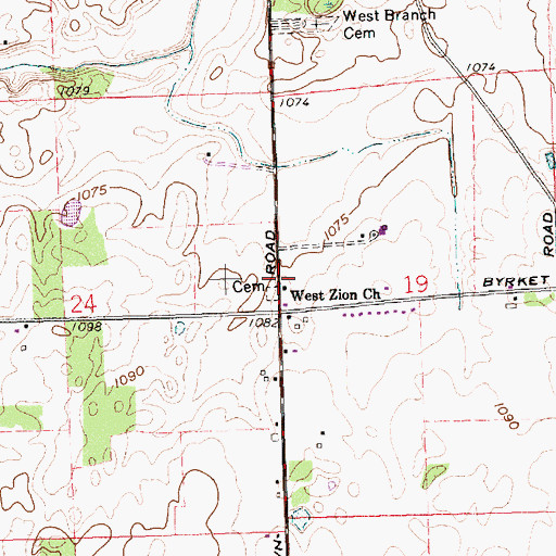 Topographic Map of West Zion Church, OH