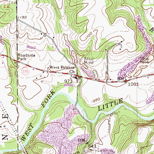 Topographic Map of West Beaver United Presbyterian Church, OH