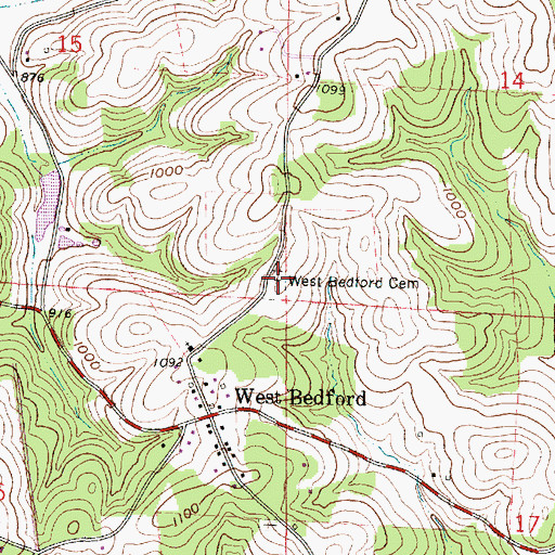 Topographic Map of West Bedford Cemetery, OH