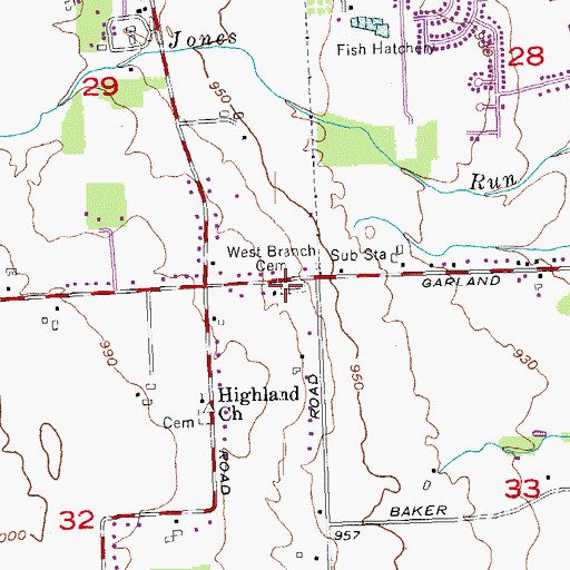 Topographic Map of West Branch Cemetery, OH
