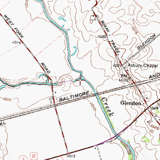 Topographic Map of West Branch Rattlesnake Creek, OH
