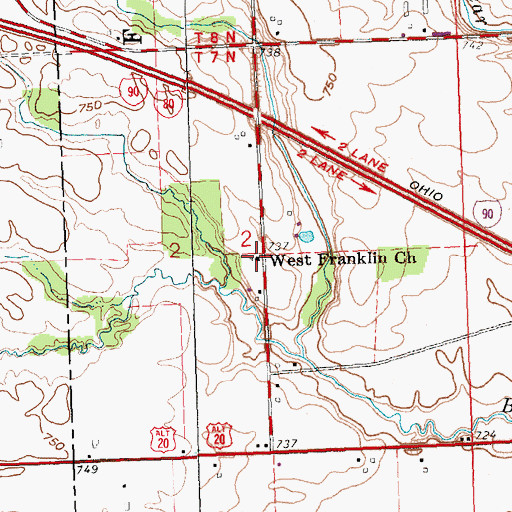 Topographic Map of West Franklin Church, OH