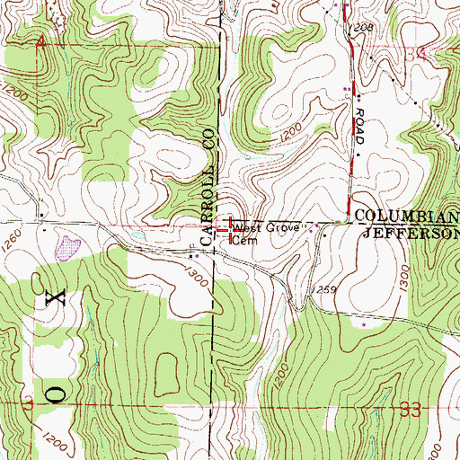 Topographic Map of West Grove Cemetery, OH