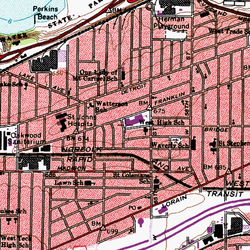 Topographic Map of West High School (historical), OH