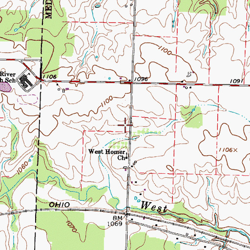 Topographic Map of West Homer Church, OH