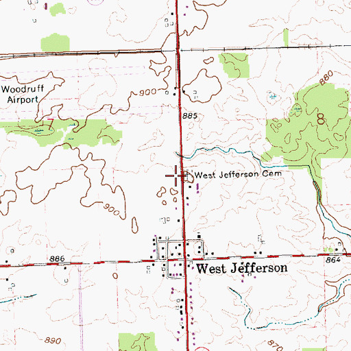 Topographic Map of West Jefferson Cemetery, OH