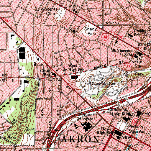 Topographic Map of West Junior High School, OH