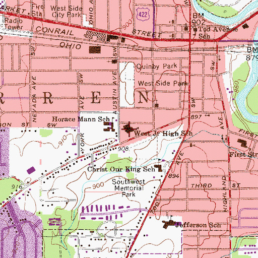 Topographic Map of West Junior High School, OH