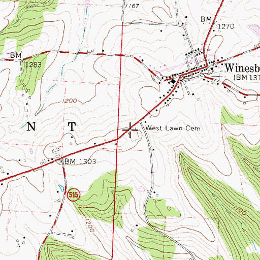 Topographic Map of West Lawn Cemetery, OH