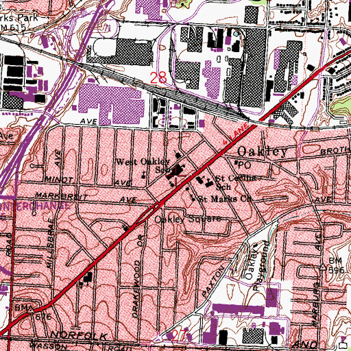 Topographic Map of West Oakley School, OH