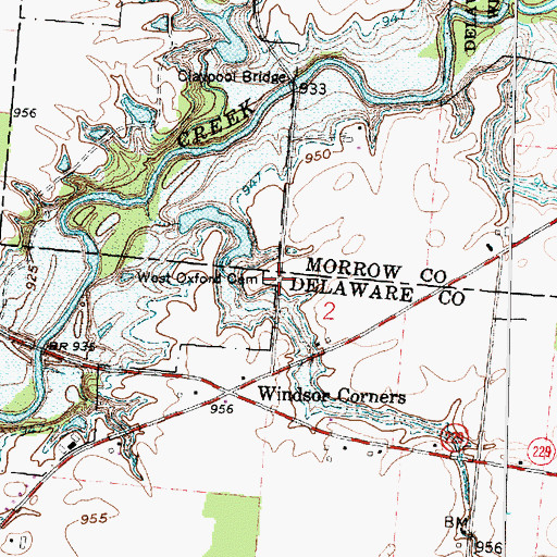 Topographic Map of West Oxford Cemetery, OH